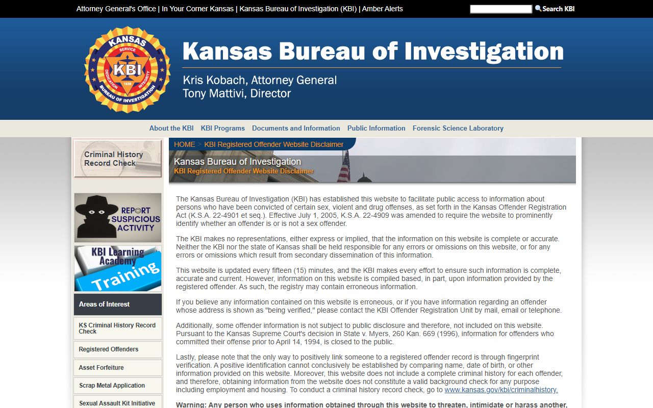 Geary County arrest records KBI registered offender search source