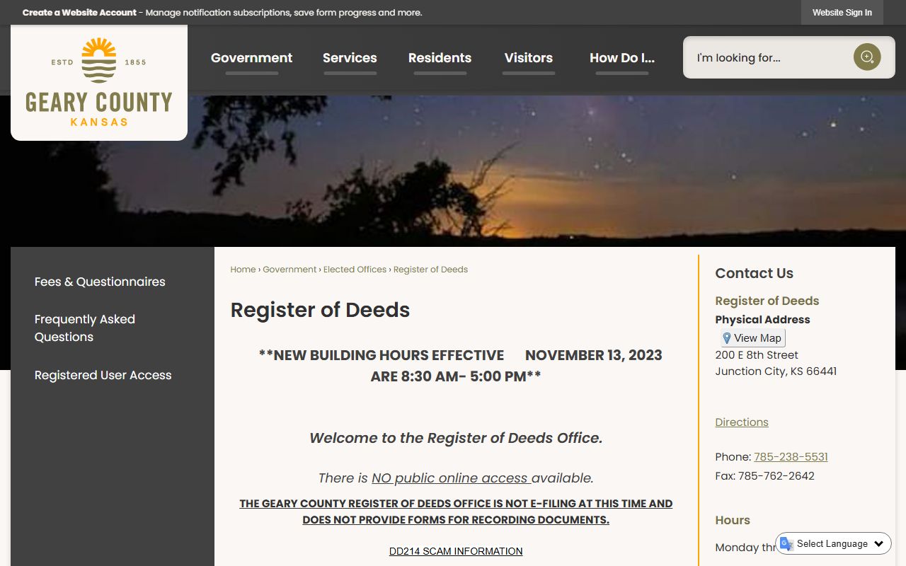 Geary County Clerk records Register of Deeds page
