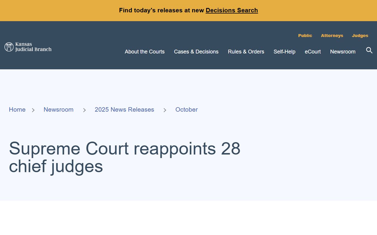 Geary County court dockets 8th Judicial District chief judge release
