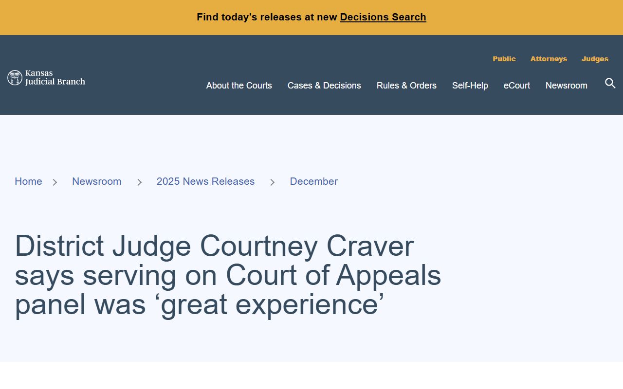 Geary County court dockets Judge Courtney Craver Kansas courts release