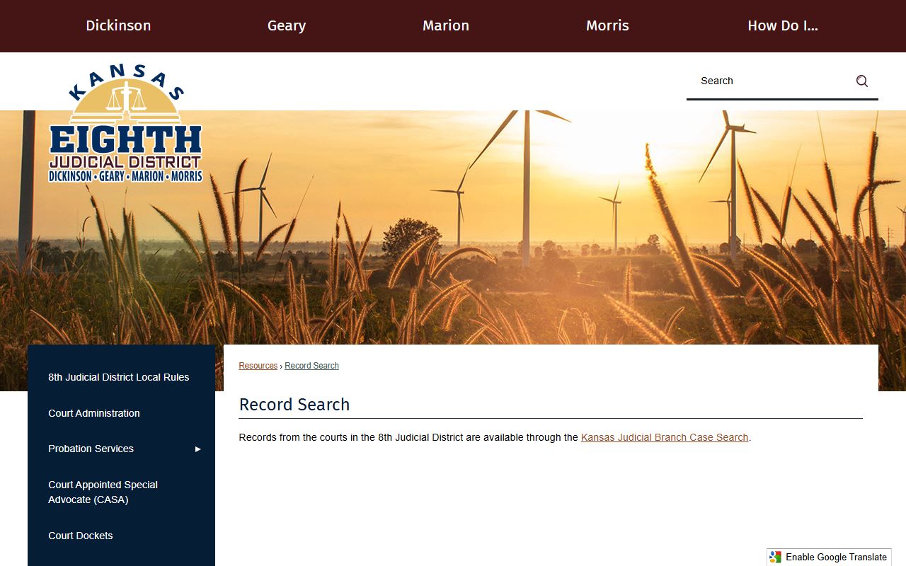 Geary County court records 8th Judicial District record search page