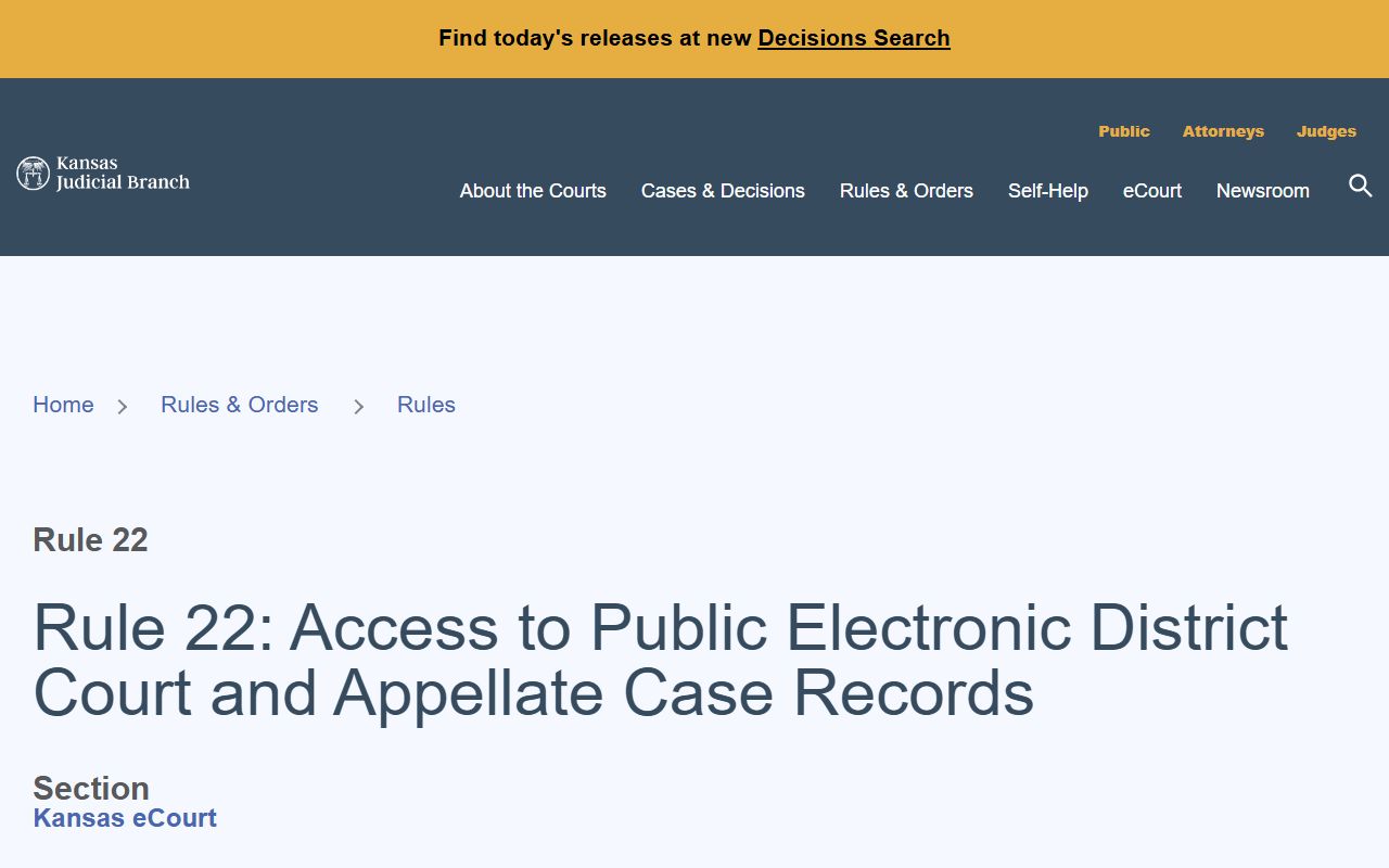 Geary County court records Kansas Supreme Court Rule 22 access page