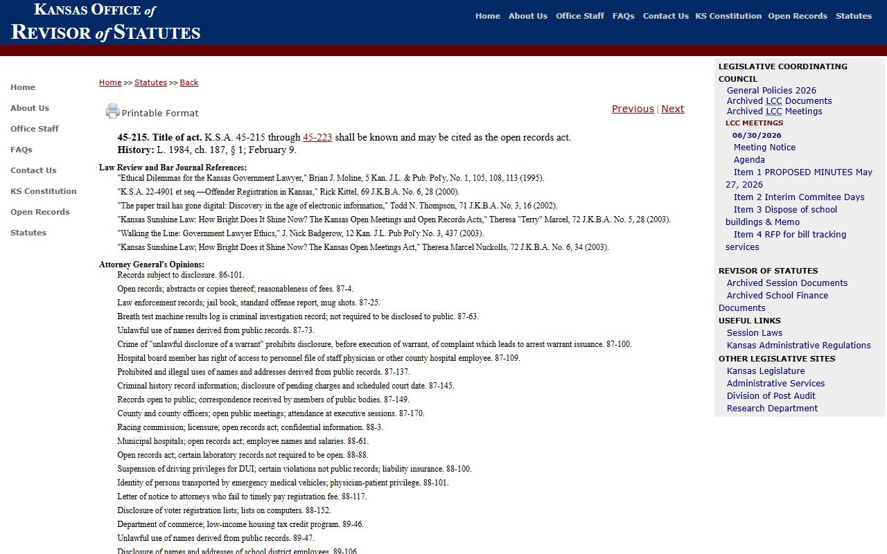 Geary County court records Kansas Open Records Act title statute