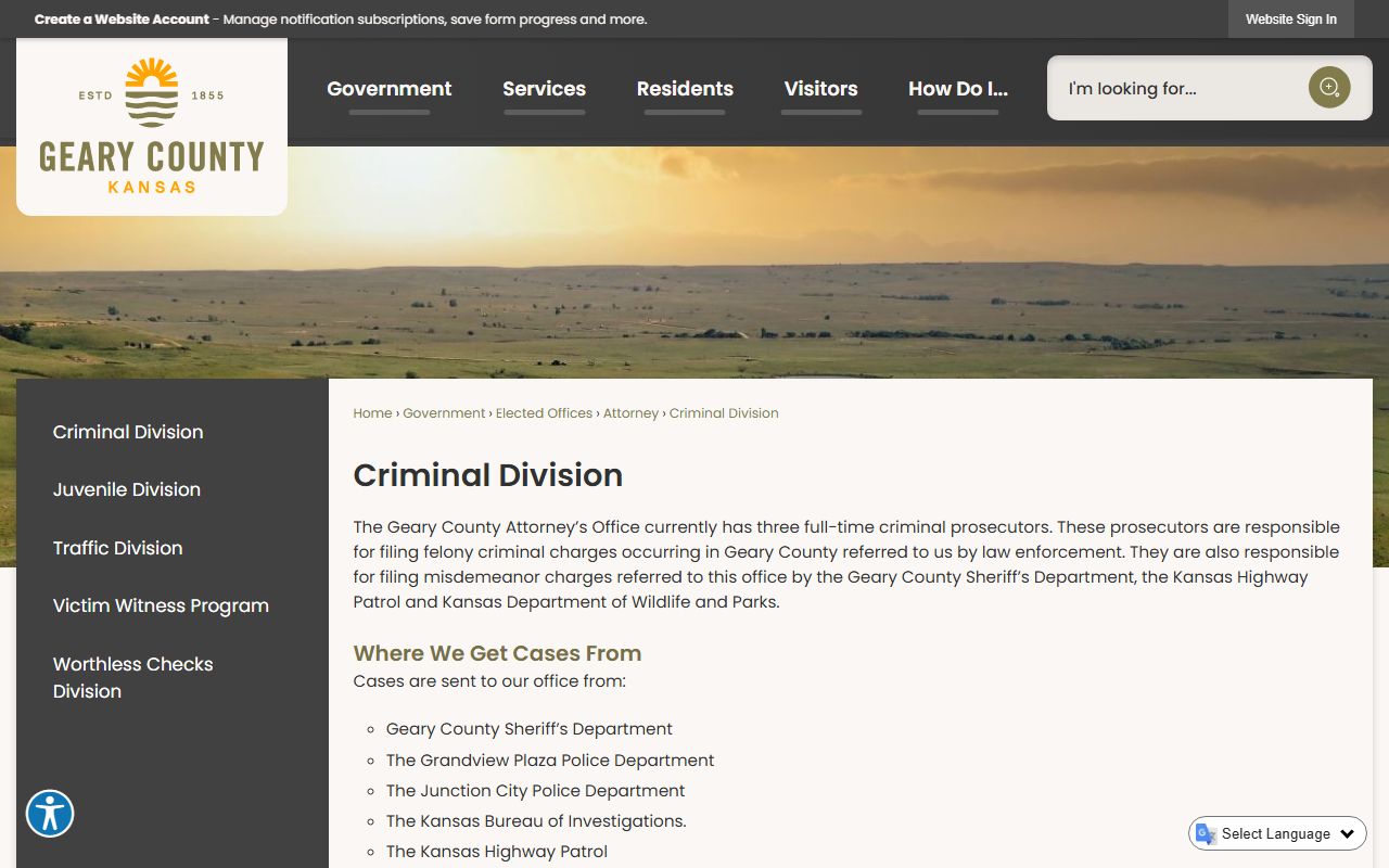 Geary County criminal court records County Attorney criminal division source