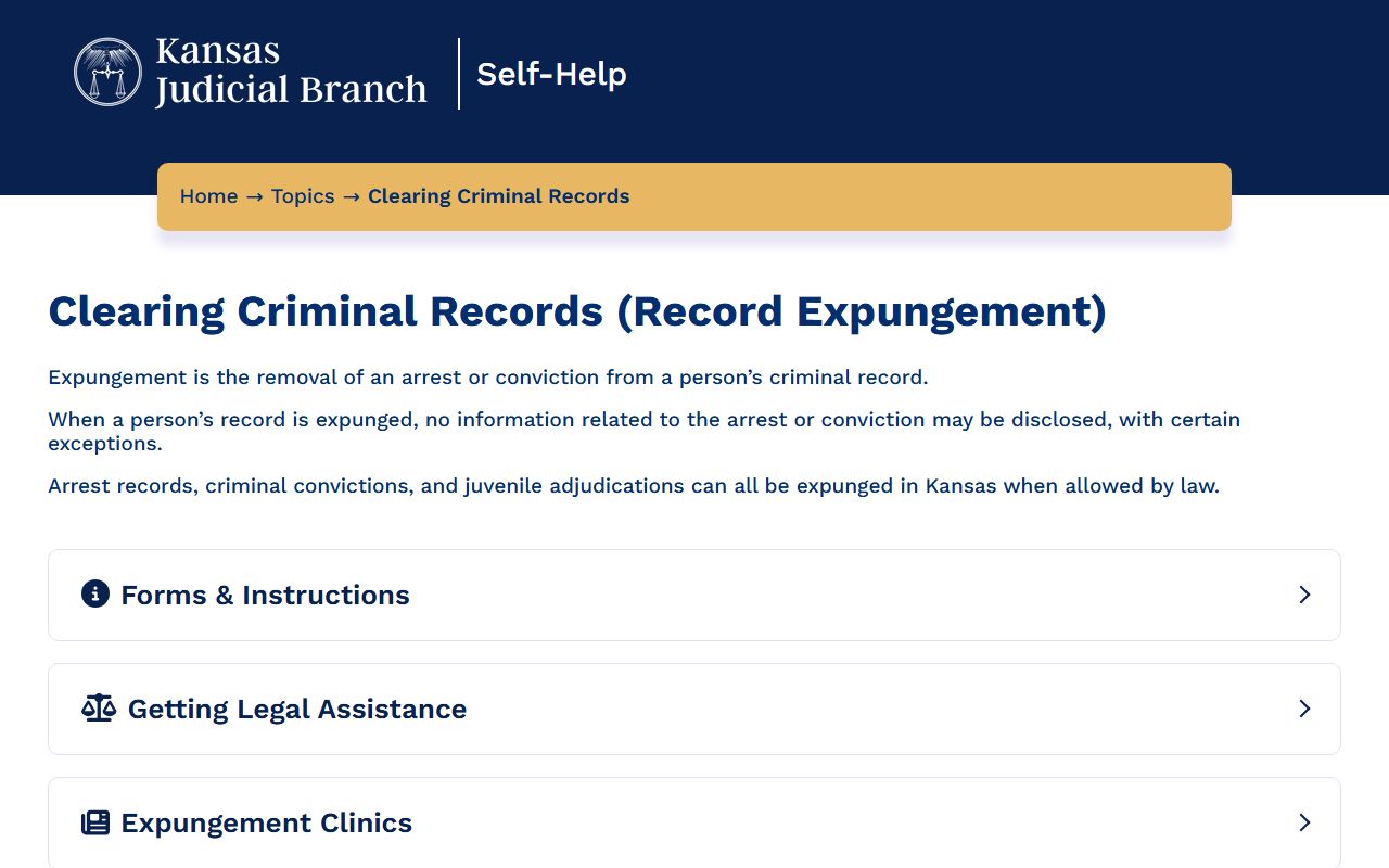 Geary County criminal court records Kansas court expungement self-help