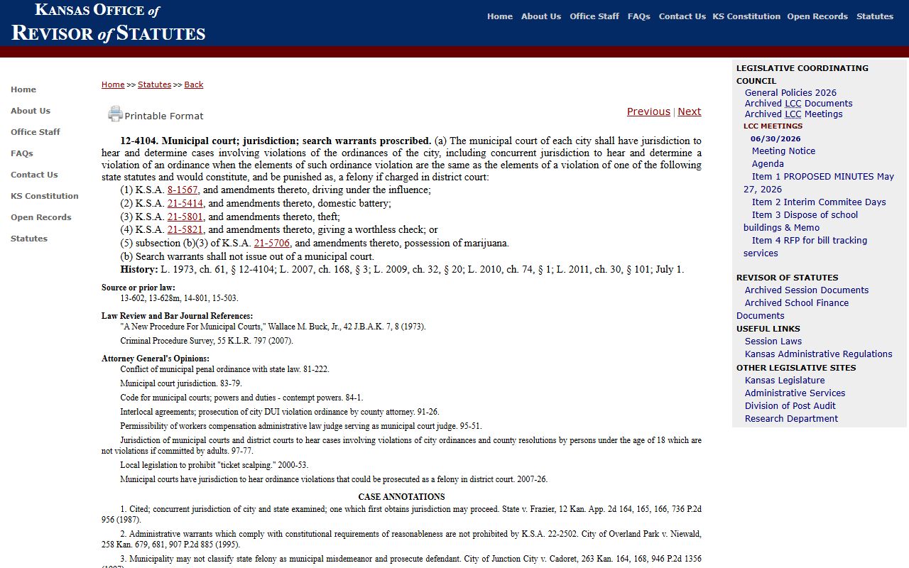 Geary County district court municipal court jurisdiction statute