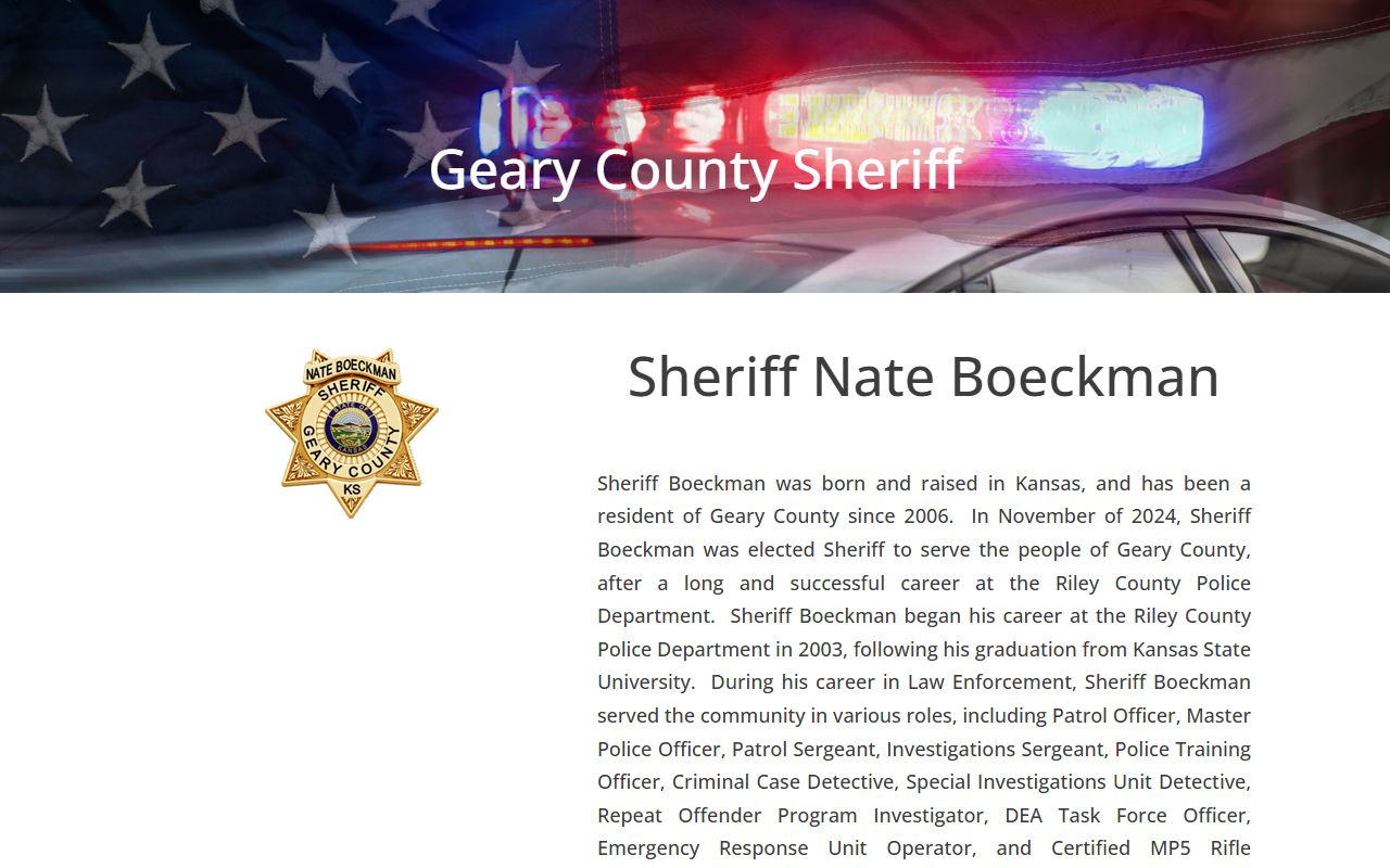 Geary County inmate records Sheriff Nate Boeckman bio page