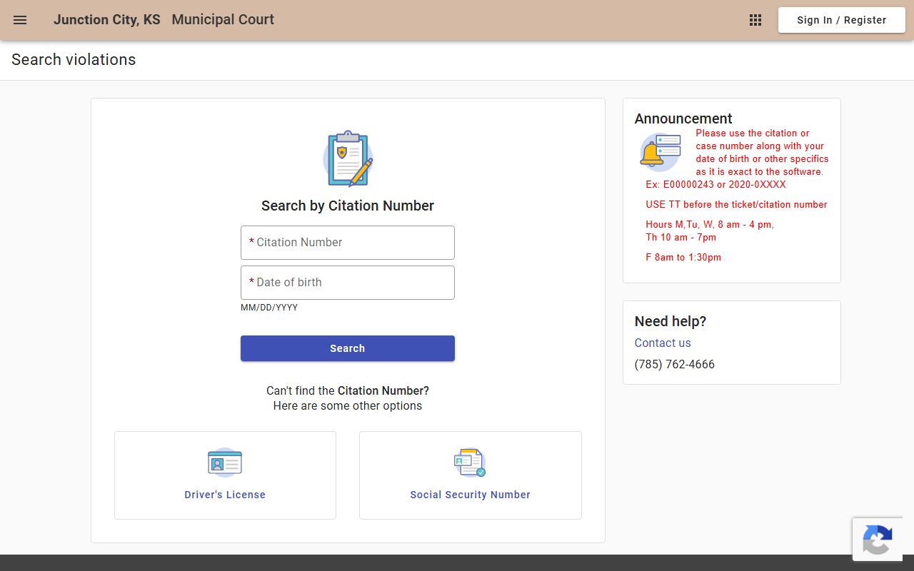 Geary County traffic court records Junction City citation payment search portal