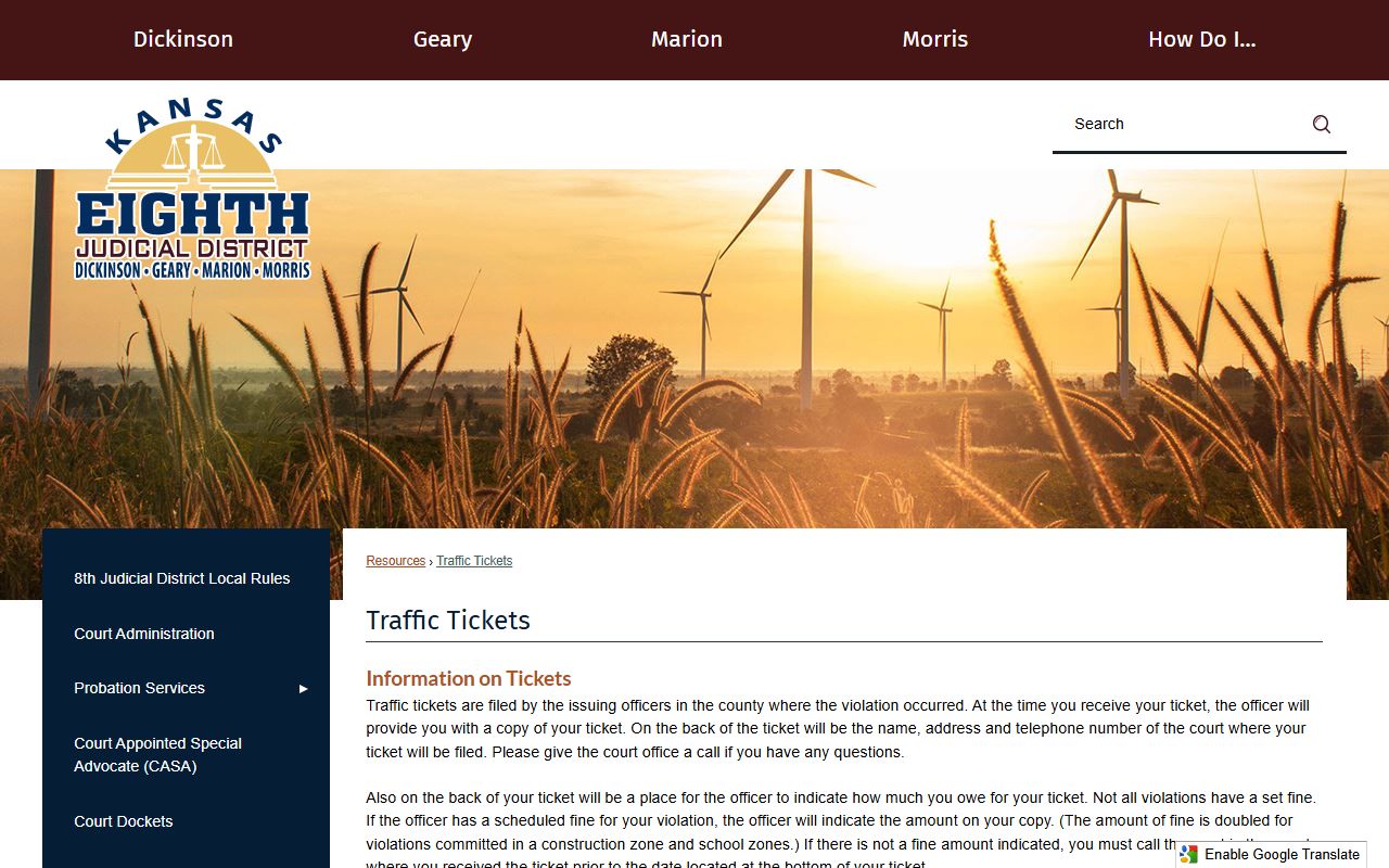 Geary County traffic court records 8th Judicial District traffic tickets page