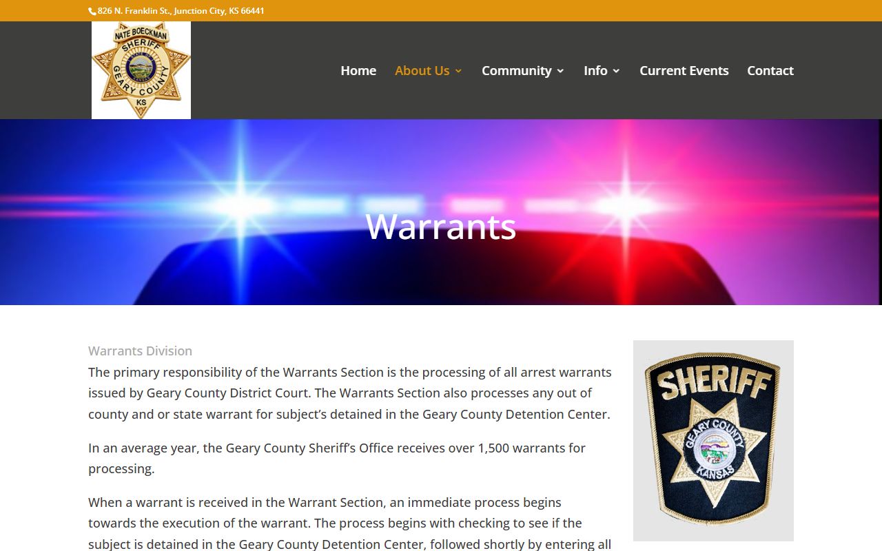 Geary County warrant records sheriff warrant procedure page